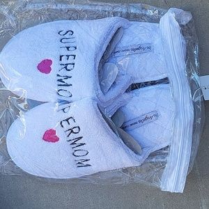 Women's soft, cozy, comfy slippers embroidered with "SUPERMOM"